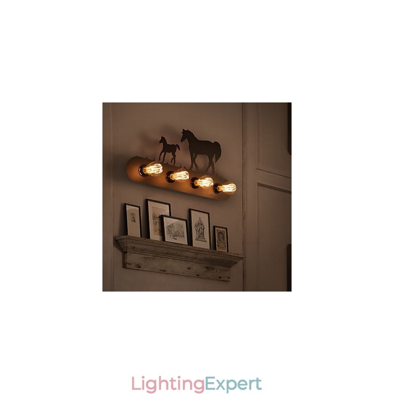 American Village Pastoral LOFT Style Bedroom Aisle Iron Retro Wild Horse Wall Lamps Free Shipping