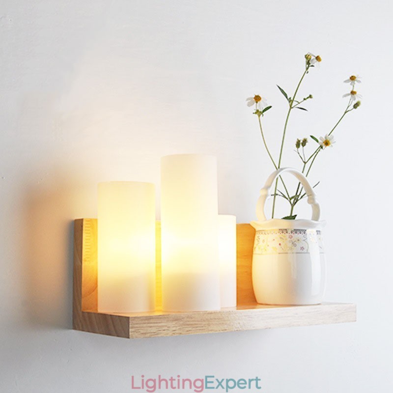 Mini Style Wall Sconces with Glass Shades Modern Contemporary Wood Bamboo Wall Light
