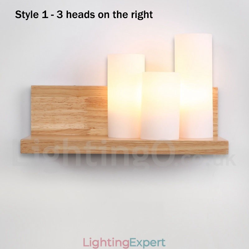 Mini Style Wall Sconces with Glass Shades Modern Contemporary Wood Bamboo Wall Light