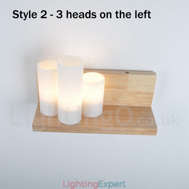 Mini Style Wall Sconces with Glass Shades Modern Contemporary Wood Bamboo Wall Light