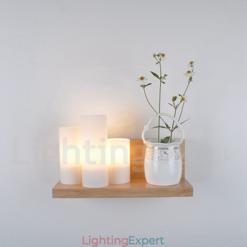 Mini Style Wall Sconces with Glass Shades Modern Contemporary Wood Bamboo Wall Light