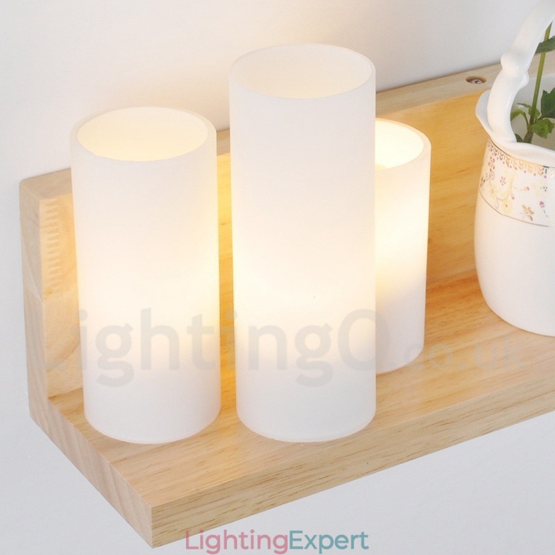 Mini Style Wall Sconces with Glass Shades Modern Contemporary Wood Bamboo Wall Light