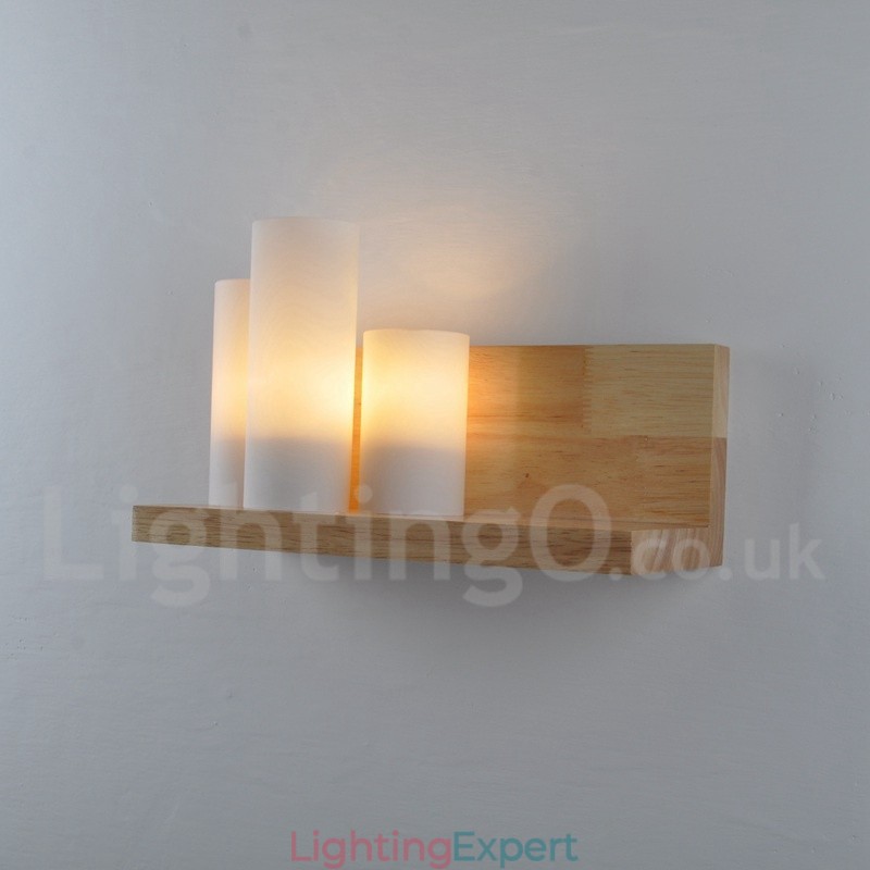 Mini Style Wall Sconces with Glass Shades Modern Contemporary Wood Bamboo Wall Light