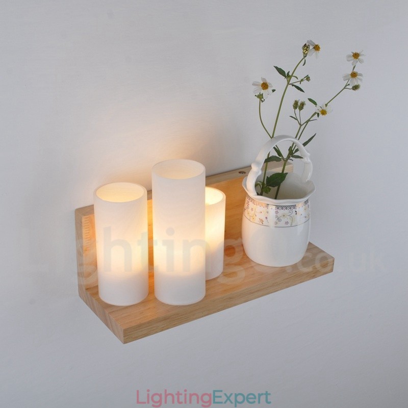 Mini Style Wall Sconces with Glass Shades Modern Contemporary Wood Bamboo Wall Light