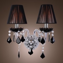 Crystal Wall Light with 2 Lights in Fabric Shade