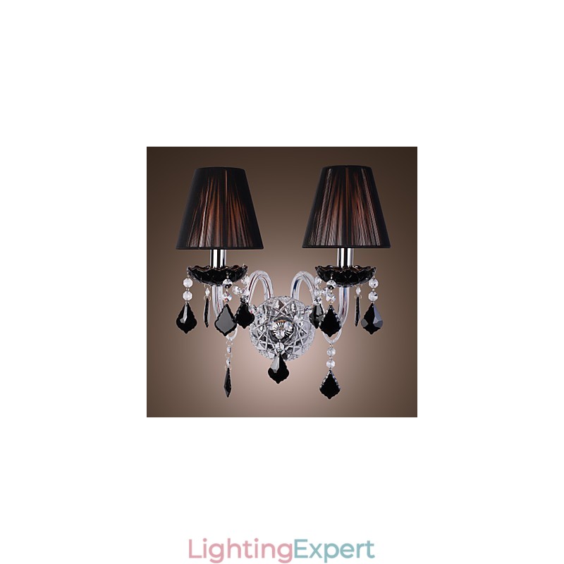 Crystal Wall Light with 2 Lights in Fabric Shade