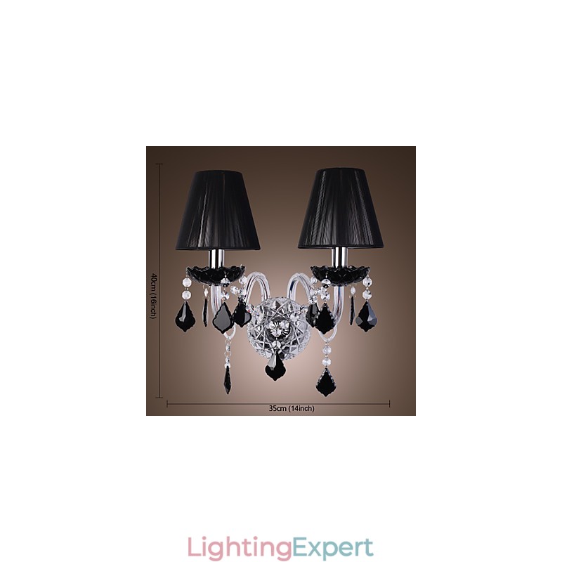 Crystal Wall Light with 2 Lights in Fabric Shade