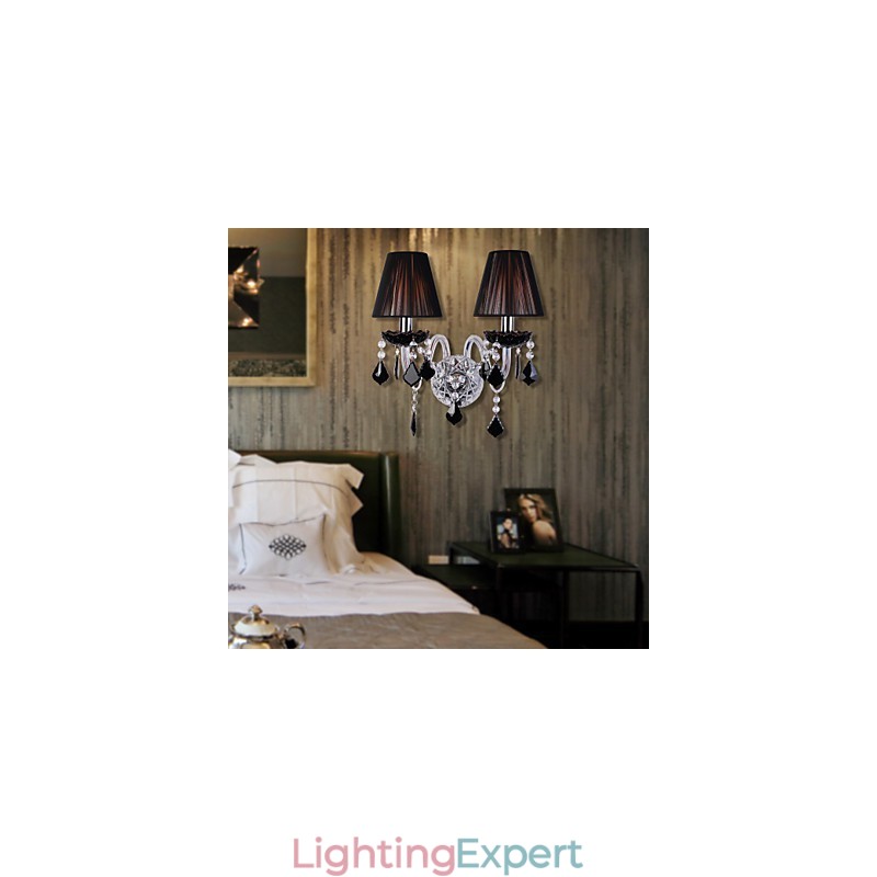 Crystal Wall Light with 2 Lights in Fabric Shade