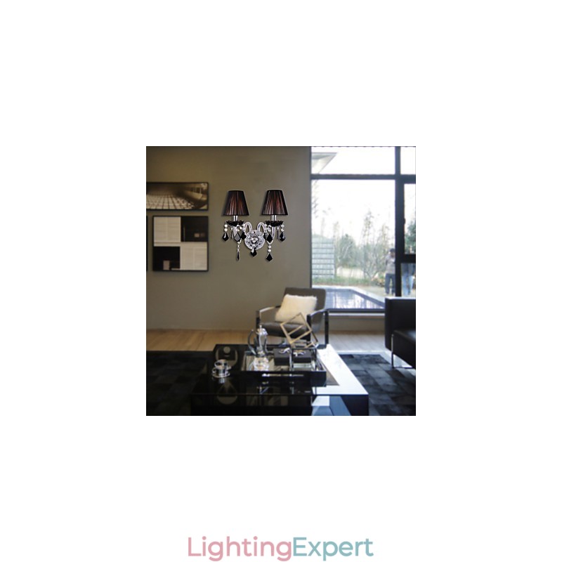 Crystal Wall Light with 2 Lights in Fabric Shade