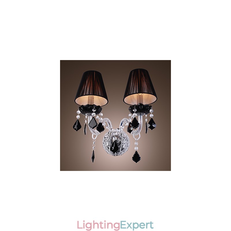Crystal Wall Light with 2 Lights in Fabric Shade