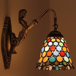 European Contracted Rural Creative Wrought Iron Wall Lamp Glass Lights