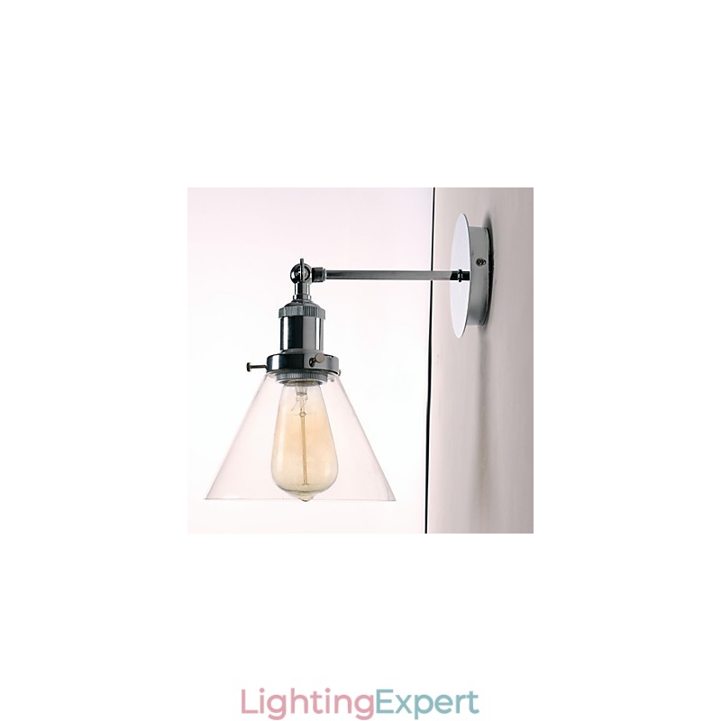 Art Deco Wall Light with Glass Cone Shade Down