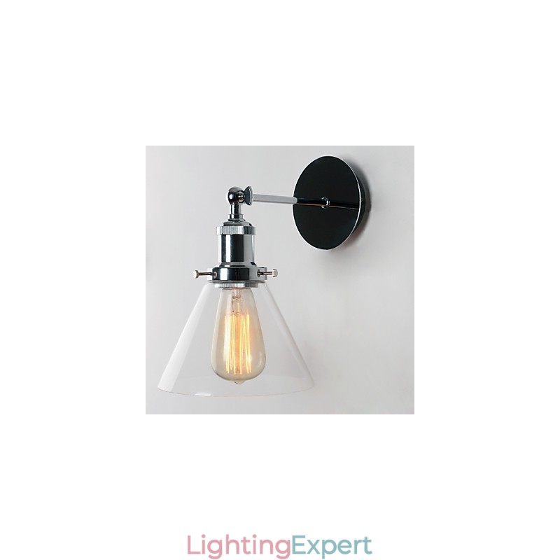 Art Deco Wall Light with Glass Cone Shade Down