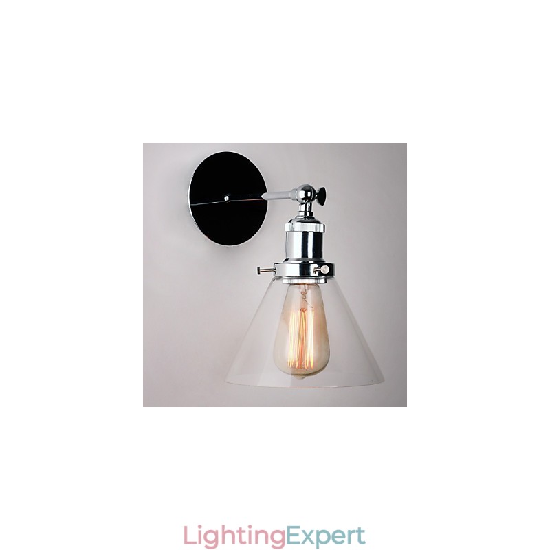 Art Deco Wall Light with Glass Cone Shade Down