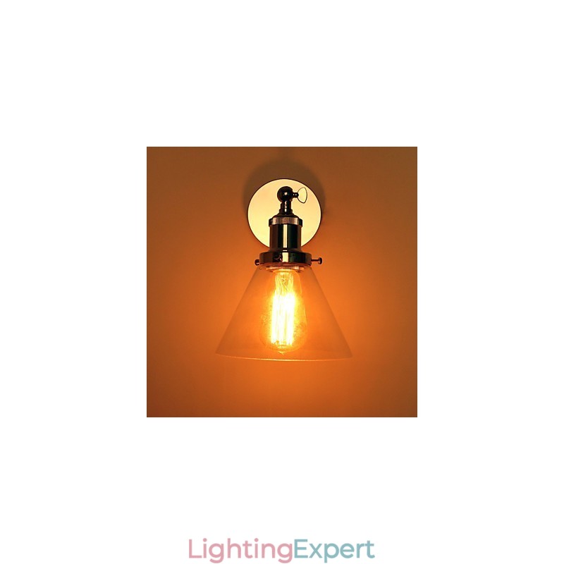 Art Deco Wall Light with Glass Cone Shade Down