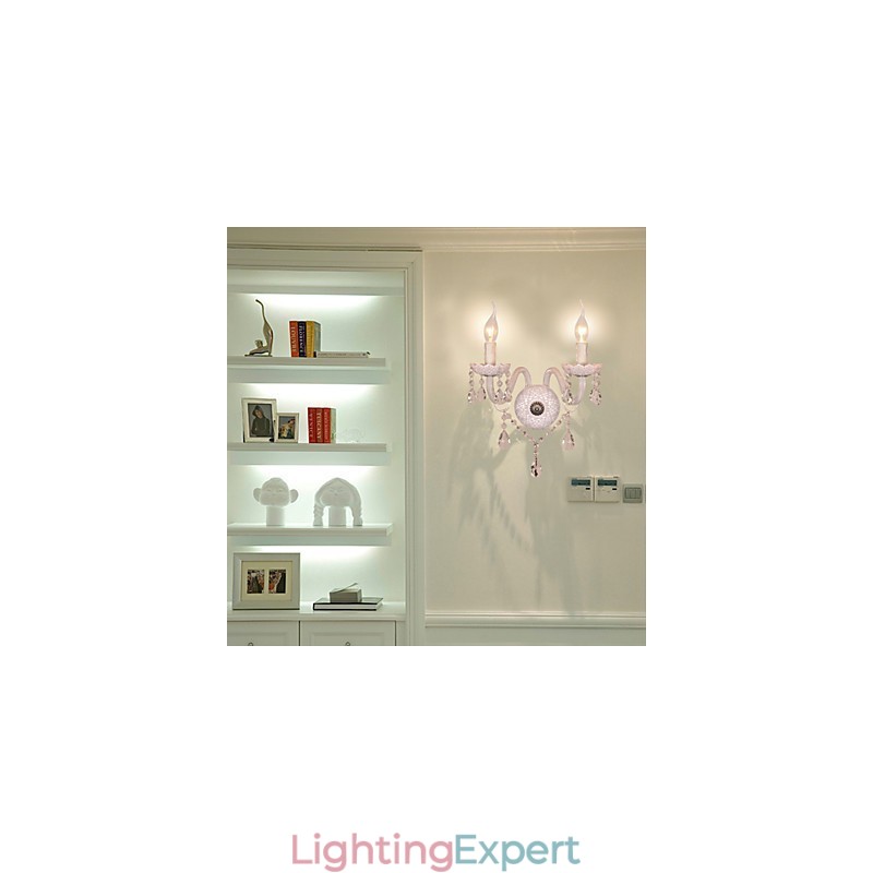 Crystal Wall Light with 2 Lights in Candle Bulb
