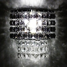 Modern Wall Light with Fabric Shade Metal Plate Crystal Decor Style