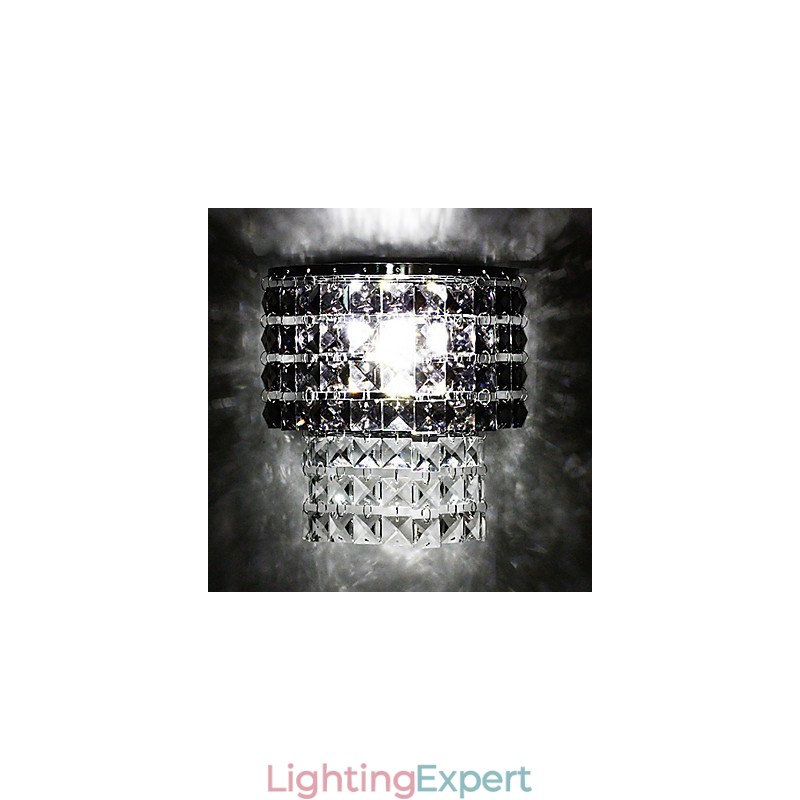 Modern Wall Light with Fabric Shade Metal Plate Crystal Decor Style