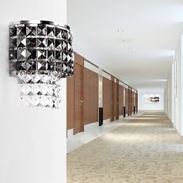 Modern Wall Light with Fabric Shade Metal Plate Crystal Decor Style