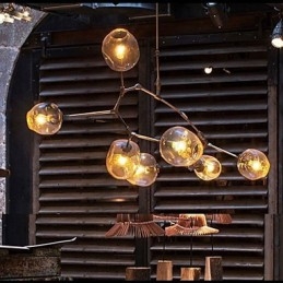 Art Glass Ball Hanging Branches Hanging 7 Light Chandelier with Glass Shade