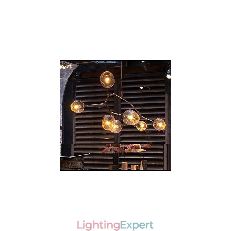 Art Glass Ball Hanging Branches Hanging 7 Light Chandelier with Glass Shade