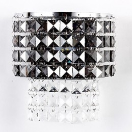 Modern Wall Light with Fabric Shade Metal Plate Crystal Decor Style