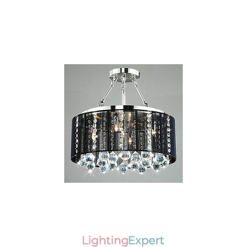 Traditional Classic Crystal Chrome Metal Flush Mount