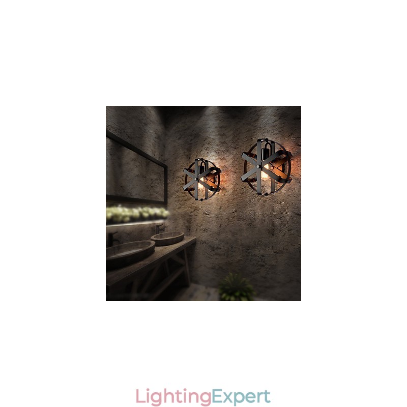 New Vintage Style Industrial Round Wall Sconce balcony Loft Entry Hallway Bedroom Wall Lamp