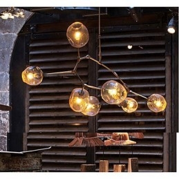 Art Glass Ball Hanging Branches Hanging 7 Light Chandelier with Glass Shade