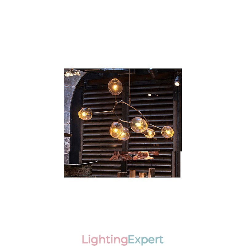 Art Glass Ball Hanging Branches Hanging 7 Light Chandelier with Glass Shade