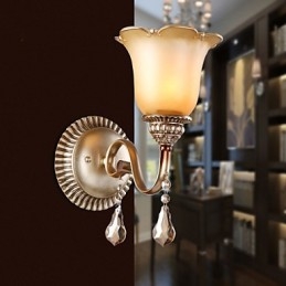 Europe Type Restoring Ancient Ways Wrought Iron Bedroom Crystal Glass Wall Lamp Light