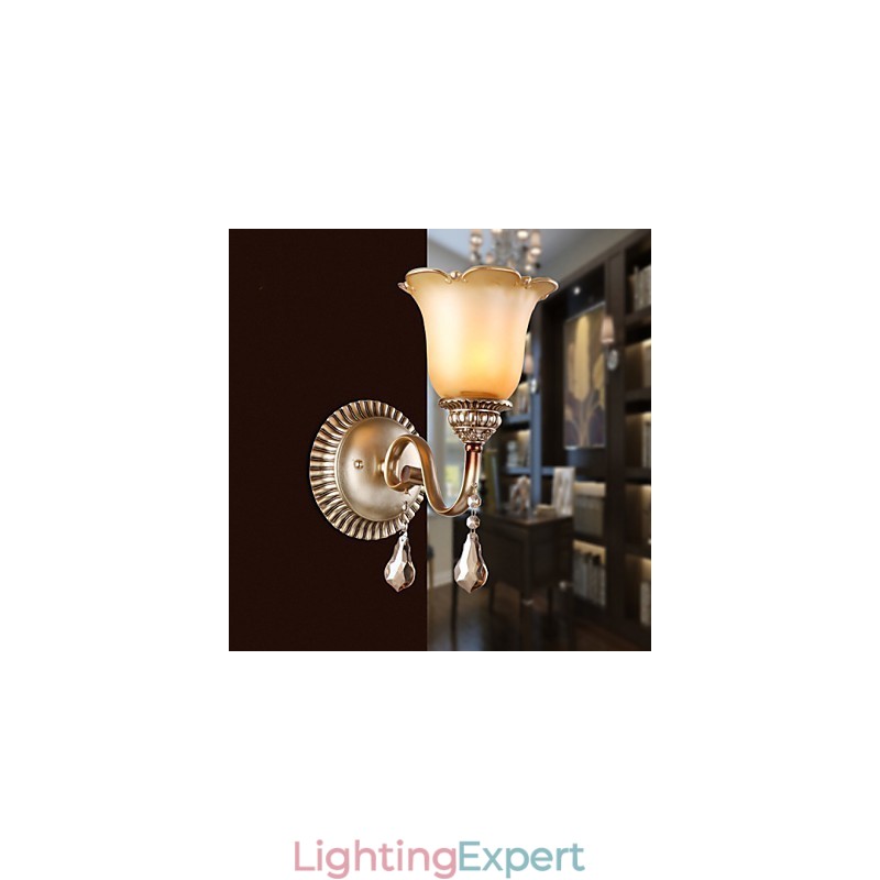 Europe Type Restoring Ancient Ways Wrought Iron Bedroom Crystal Glass Wall Lamp Light