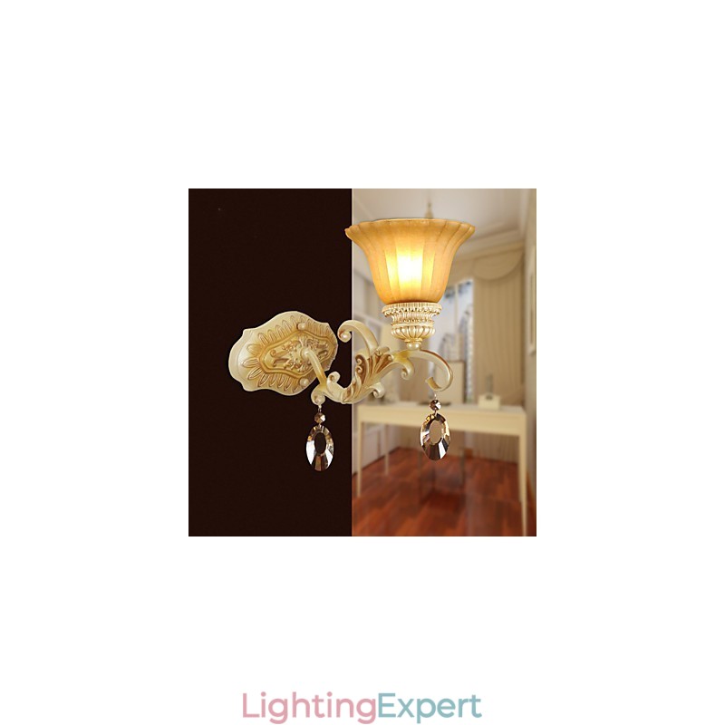 Europe Type Restoring Ancient Ways Wrought Iron Bedroom Crystal Glass Wall Lamp Light