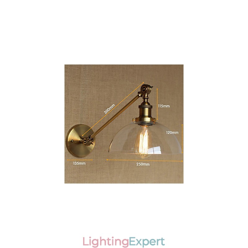 The Iron Glass Bronze Brass Arm Style Retro Creative American Country Hall Bedroom Wall Lamp
