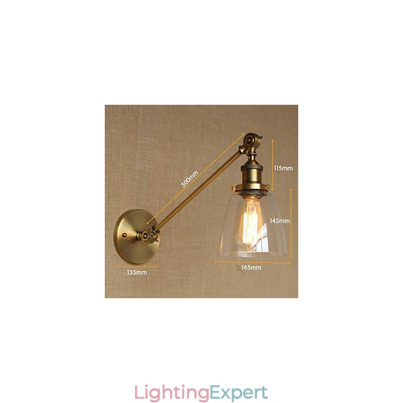 The Iron Glass Bronze Brass Arm Style Retro Creative American Country Hall Bedroom Wall Lamp