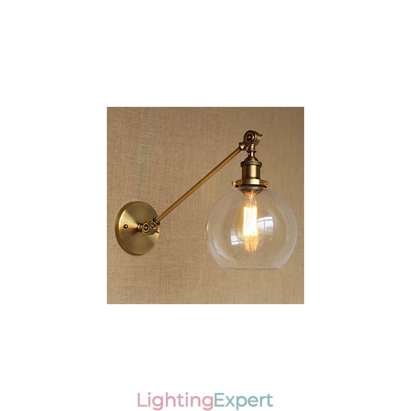 The Iron Glass Bronze Brass Arm Style Retro Creative American Country Hall Bedroom Wall Lamp