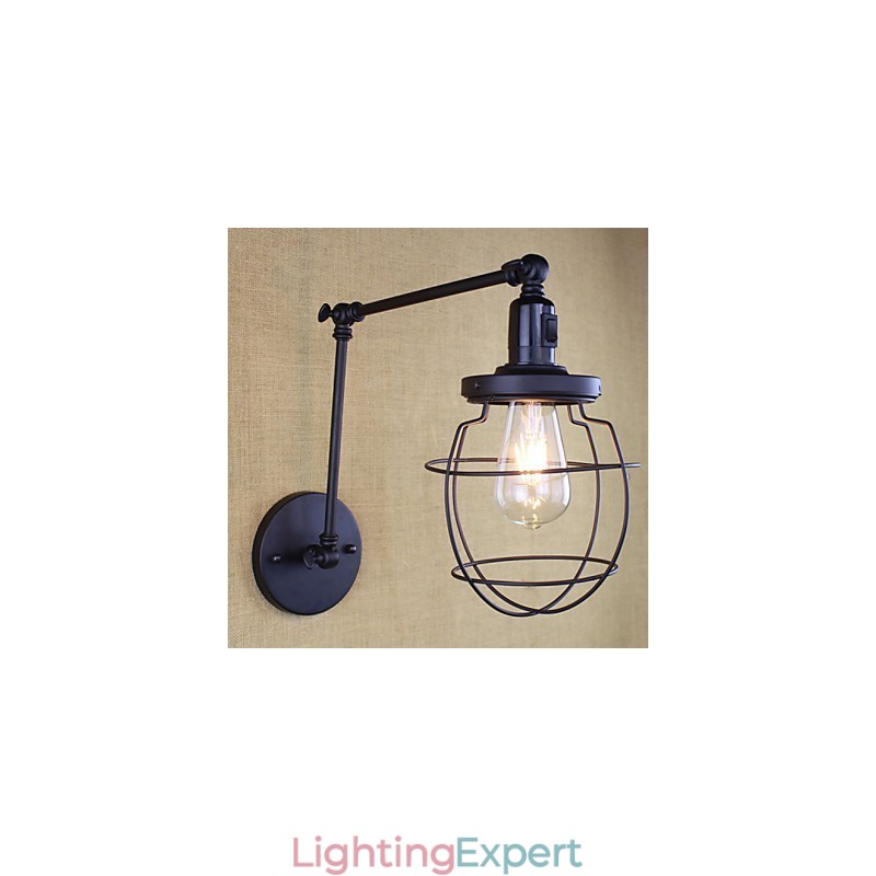 Style Bed Hotel Eestaurant Project Iron Arm Double Retro Vintage Black Belt Wall Lamp Switch