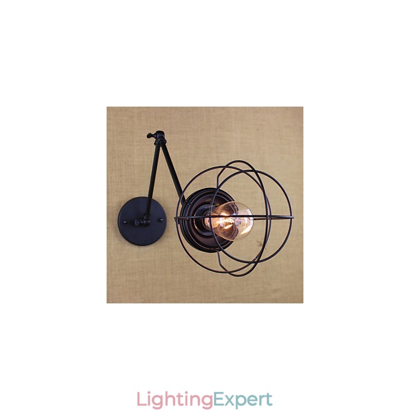 Style Bed Hotel Eestaurant Project Iron Arm Double Retro Vintage Black Belt Wall Lamp Switch