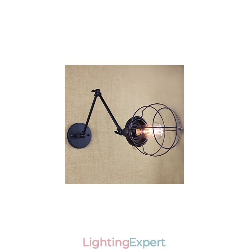 Style Bed Hotel Eestaurant Project Iron Arm Double Retro Vintage Black Belt Wall Lamp Switch
