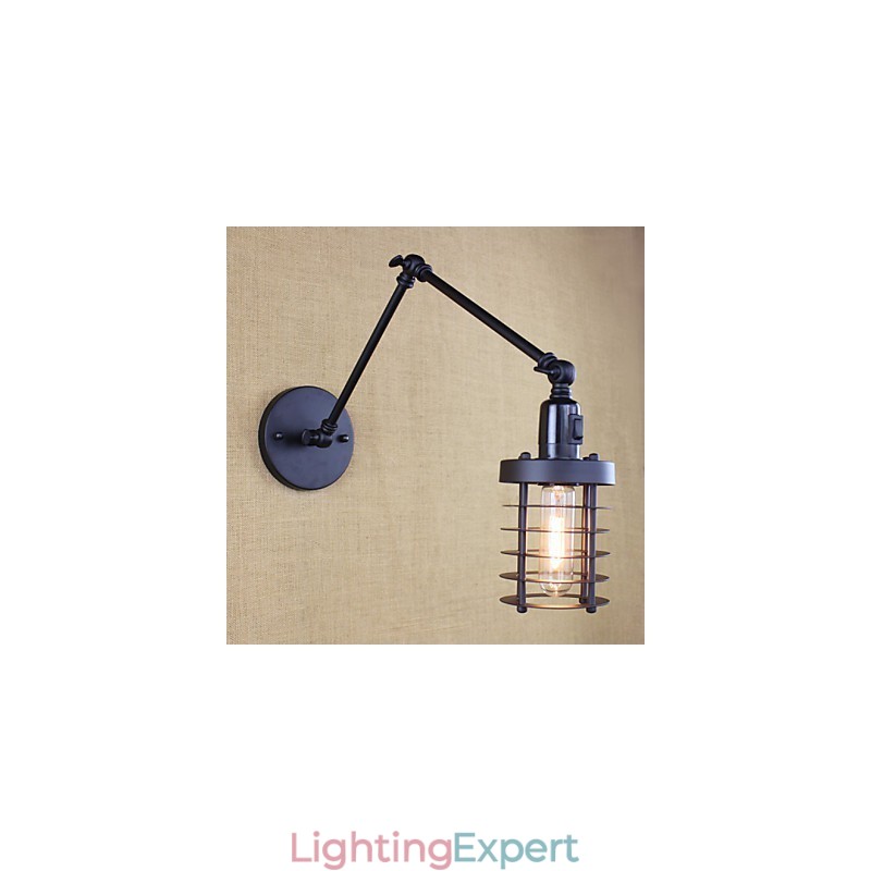 Style Bed Hotel Eestaurant Project Iron Arm Double Retro Vintage Black Belt Wall Lamp Switch