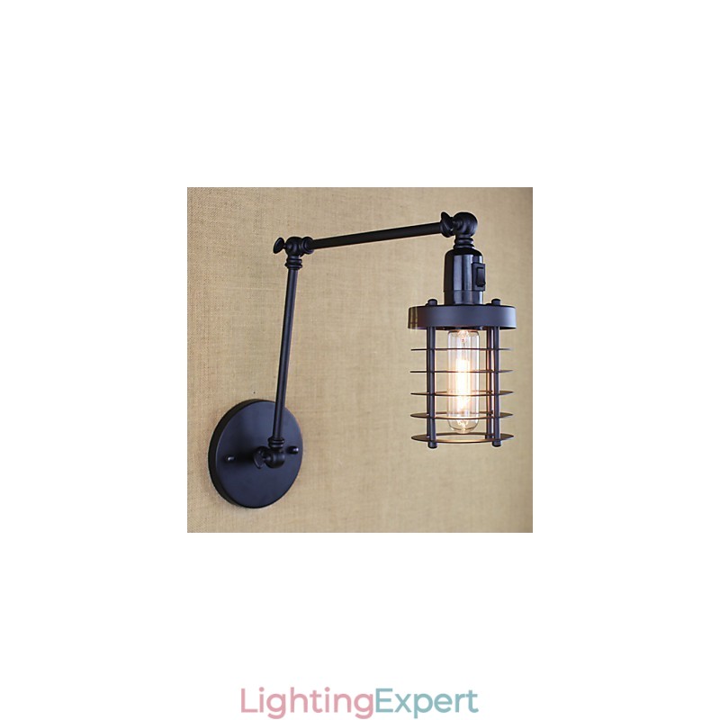 Style Bed Hotel Eestaurant Project Iron Arm Double Retro Vintage Black Belt Wall Lamp Switch