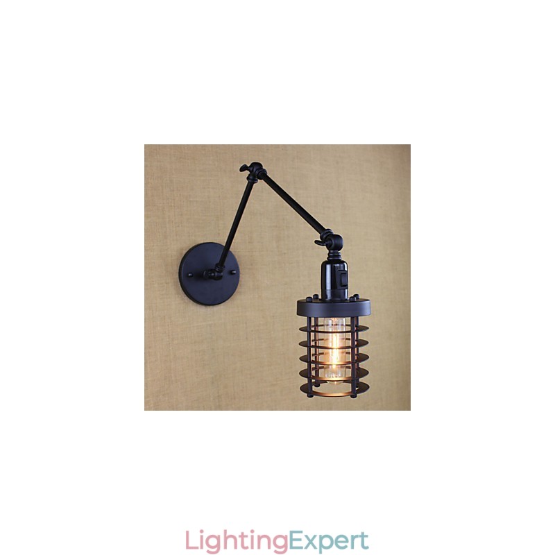 Style Bed Hotel Eestaurant Project Iron Arm Double Retro Vintage Black Belt Wall Lamp Switch