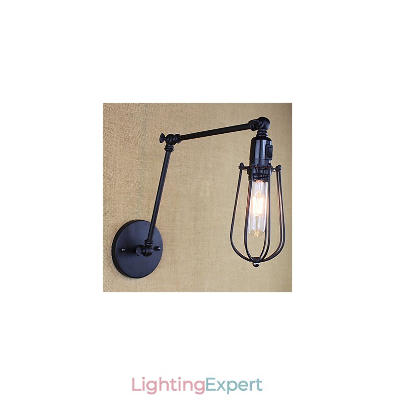 Style Bed Hotel Eestaurant Project Iron Arm Double Retro Vintage Black Belt Wall Lamp Switch