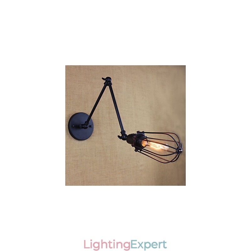 Style Bed Hotel Eestaurant Project Iron Arm Double Retro Vintage Black Belt Wall Lamp Switch