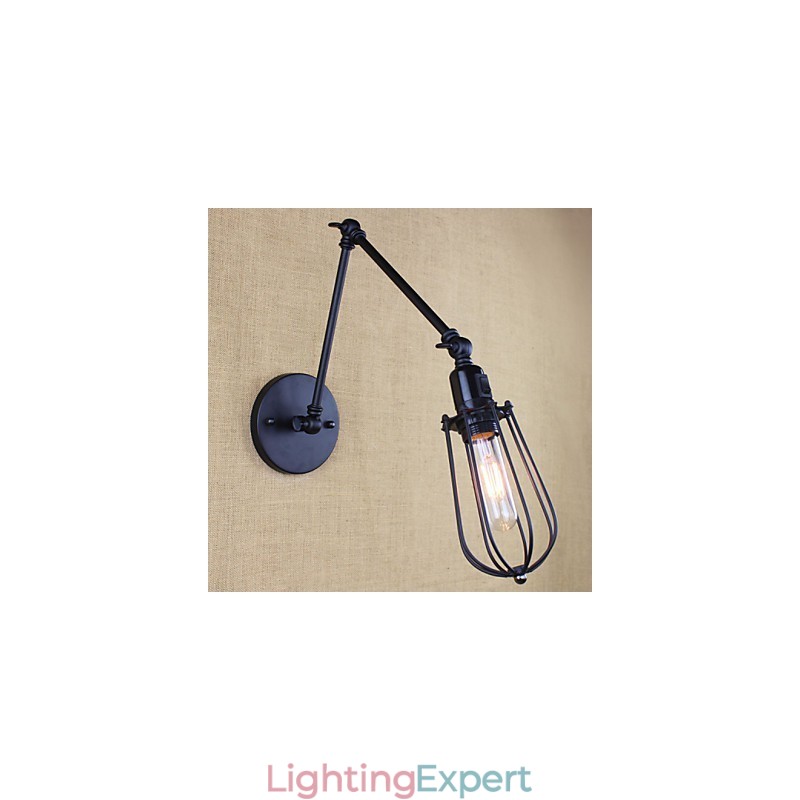 Style Bed Hotel Eestaurant Project Iron Arm Double Retro Vintage Black Belt Wall Lamp Switch