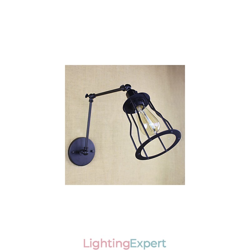 Style Bed Hotel Eestaurant Project Iron Arm Double Retro Vintage Black Belt Wall Lamp Switch