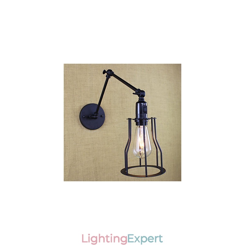Style Bed Hotel Eestaurant Project Iron Arm Double Retro Vintage Black Belt Wall Lamp Switch
