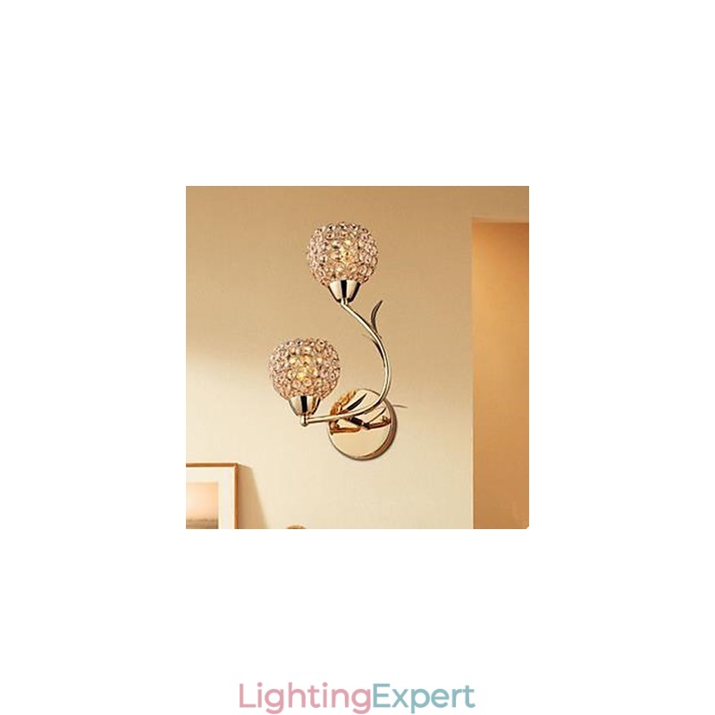 Contracted And Contemporary Golden Double Headed K9 Crystal Wall Lamp