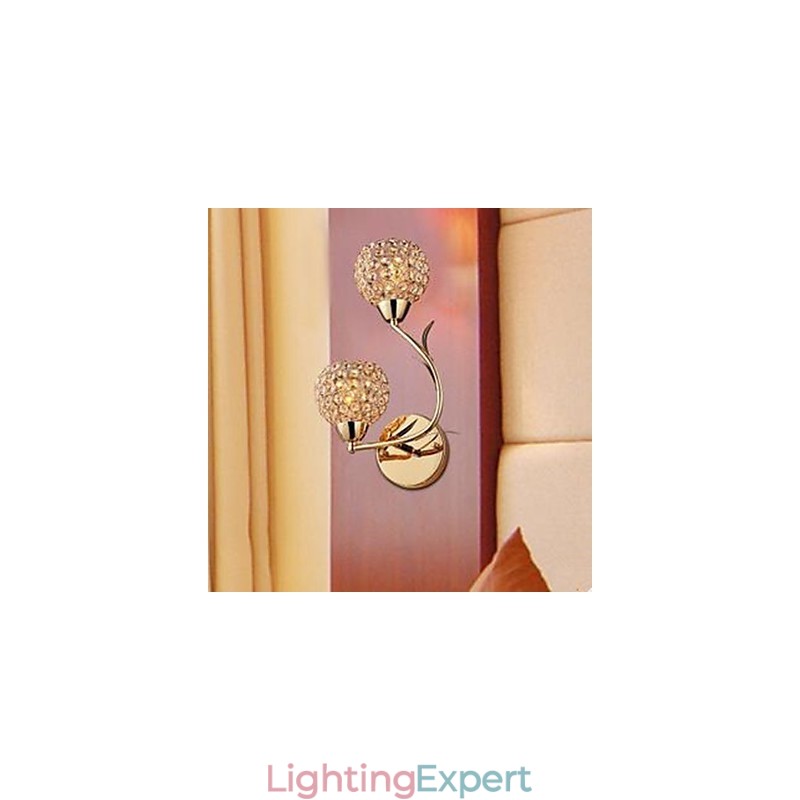 Contracted And Contemporary Golden Double Headed K9 Crystal Wall Lamp