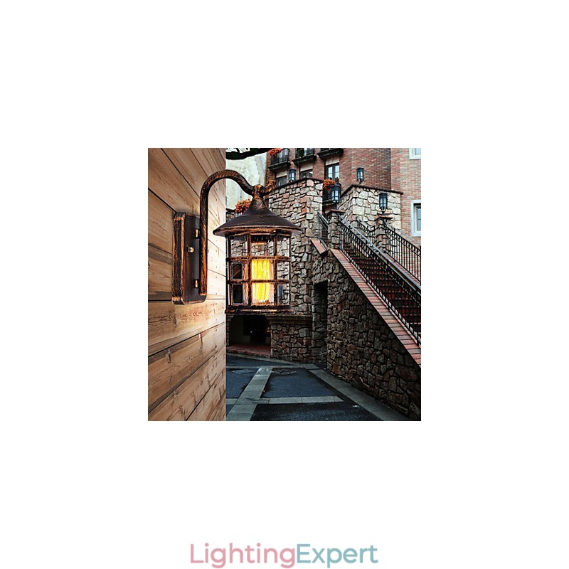 Antique Rustic Iron Waterproof Outdoor Wall Lamp Vintage Lantern Light Rusty Matte black Corridor Hallway Wall Sconce